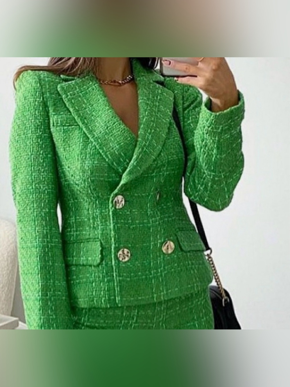 ZARA -BLOGGERS FAVORITE Kate Middleton Green Tweed Double-Breasted Blazer Jacket